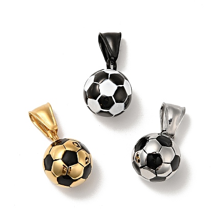 316 Surgical Stainless Steel Enamel Pendants, with 304 Stainless Steel Snap on Bails, Football