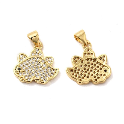 Brass Micro Pave Cubic Zirconia Pendants, Cadmium Free & Lead Free, Dinosaur Charms, Golden