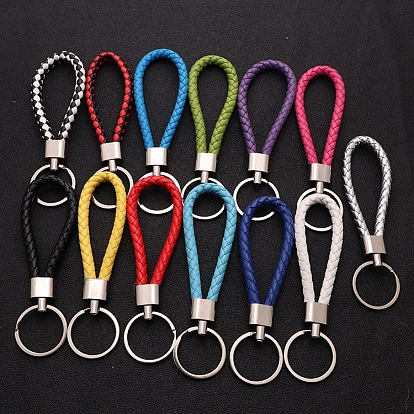 Handwoven Imitation Leather Keychain, with Metal Car Key Ring Chain Accessories Gift for Men and Women