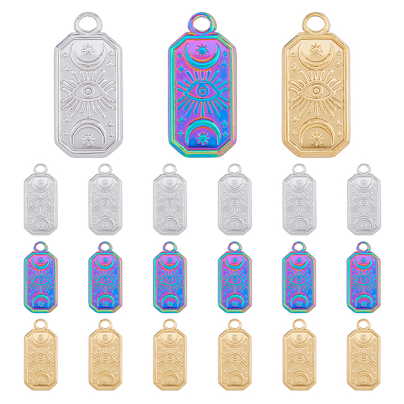 18 шт. 3 цвета 304 подвески из нержавеющей стали, прямоугольник с луной и глазом