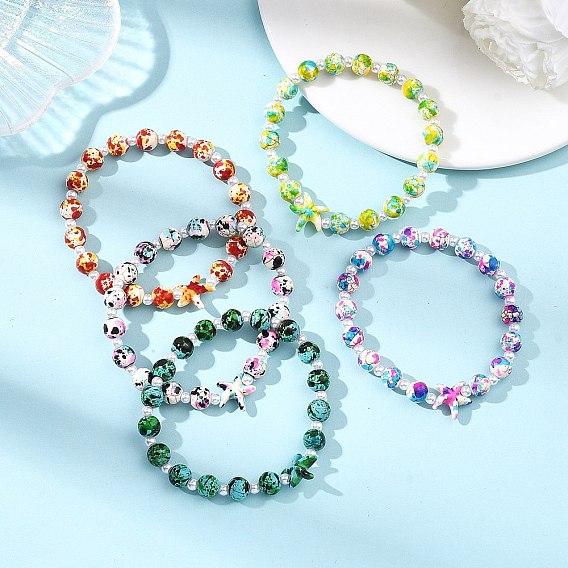 Браслеты из окрашенной синтетической бирюзы и бусин из АБС-пластика, имитирующих жемчуг, эластичные, для женщин, морская звезда