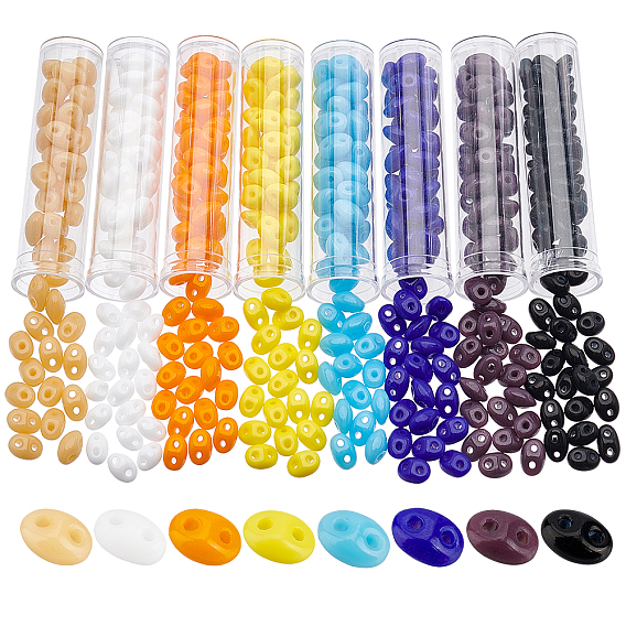 608Pcs 8 Colors 2-Hole Seed Beads, Czech Glass Beads