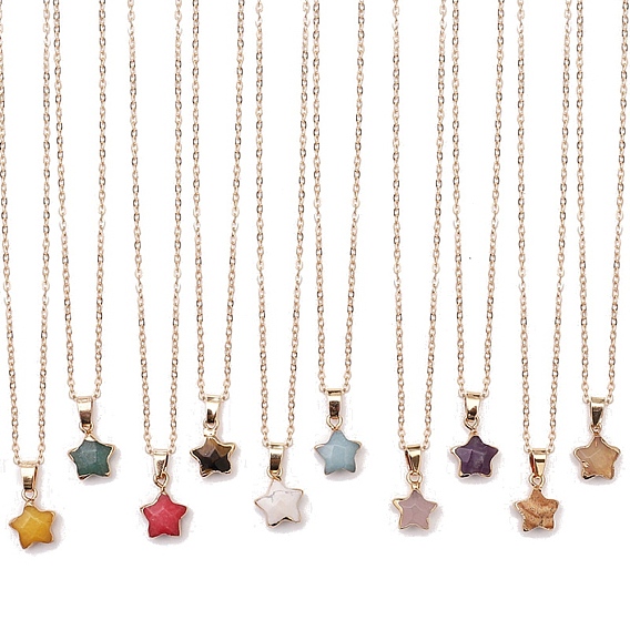 Gemstone Faceted Star Charms, with Golden Plated Brass Findings