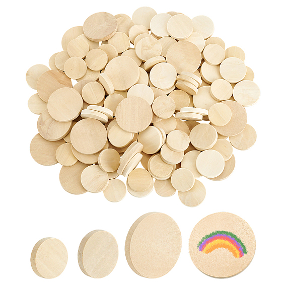 150 шт. 3 стили необработанные деревянные плоские круглые вырезы, товары для рукоделия из дерева