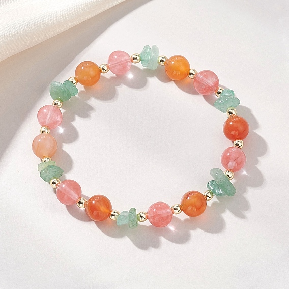 Женские браслеты из вишневого кварцевого стекла, натурального сердолика и зеленого авантюрина, круглые, с Гальваническим немагнитных синтетическими гематита бисера