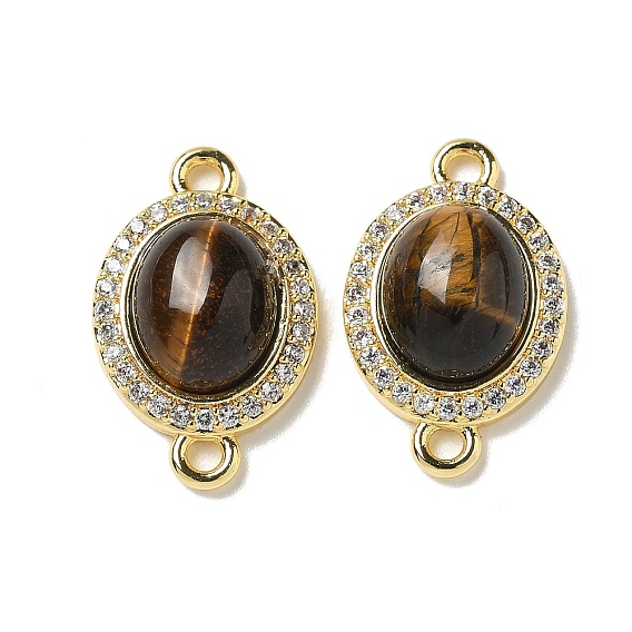 Шармы-соединители из латуни с микропаве из прозрачного кубического циркония, овальные звенья из натурального тигрового глаза