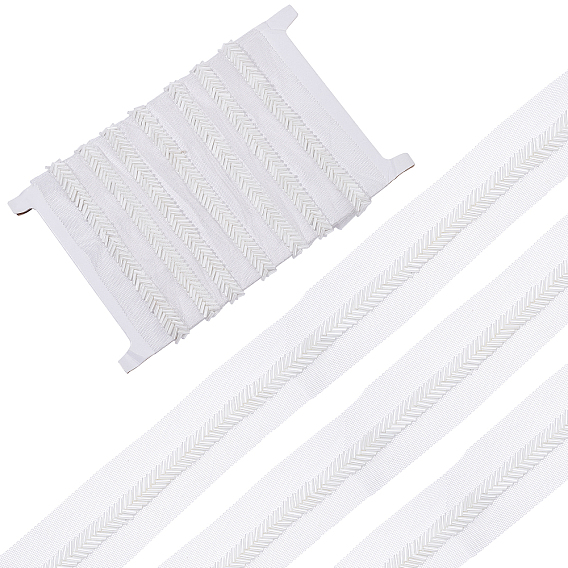 Mesh Fabric with Plastic Wheat Beads Ribbon