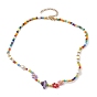 Flower Glass Seed & Pearl Beaded Necklaces, with Gemstone Chip