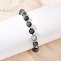 Pulseras elásticas de ojo de halcón natural y cuentas redondas de latón para mujeres y hombres, real 18 k chapado en oro