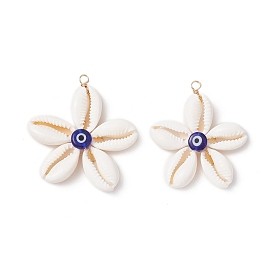 Натуральная ракушка каури с подвесками-лэмпворками синего цвета, сделанными вручную, от сглаза, , с экологически чистыми петлями из медной проволоки, цвет морской раковины