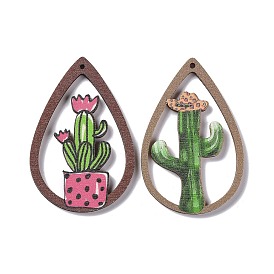 Bois imprimé grands pendentifs, larme avec breloques cactus