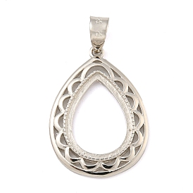 925 Sterling Silver Pendant Setting with Prongs Mounting, Open Back Settings, Teardrop