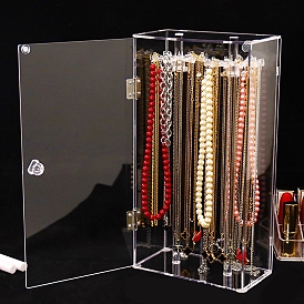 Acrylic Necklaces Hanging Rack Storage Boxes, Dust-Proof Rotatable Necklace Display Case, Rectangle