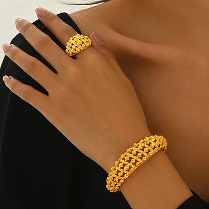 Винтажный роскошный комплект украшений из цинкового сплава в ближневосточном стиле для женщин, наборы из браслета-манжеты и колец