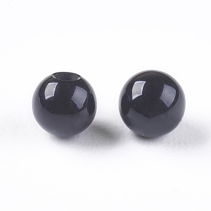 Natural Black Onyx Beads, Half Drilled, Dyed & Heated, Round