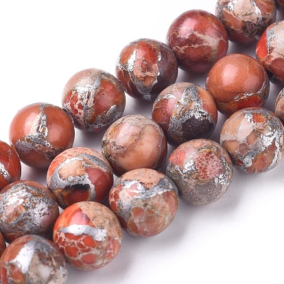 Synthetic Silver Line Imperial Jasper Beads Strands, Dyed, Round