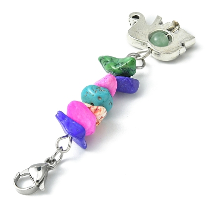 Tibetan Style Alloy Pendant Decorations, Gemstone Bead and 304 Stainless Steel Lobster Claw Clasps Charms, Mixed Shapes