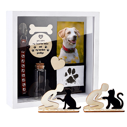 MDF Human & Animal Display Stands, with Base, PP Plastic & Polypropylene Pet Collars, Transparent Glass Wishing Bottle Big Pendants, for Home Office Desk Decoration
