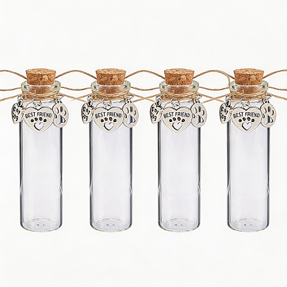 4 Stück Glas-Korken-Wunschflaschen, mit Alu-Anhänger, Kolumne