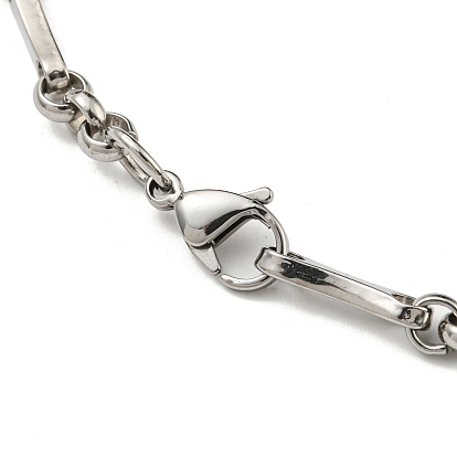 Two Tone 304 Stainless Steel Oval & Bar Link Chain Bracelet