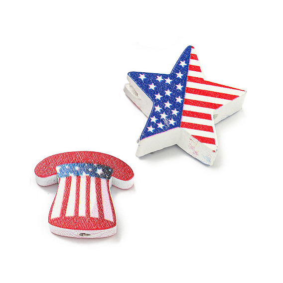 Печатные деревянные бусины, шаблон сша флаг, красный и синий