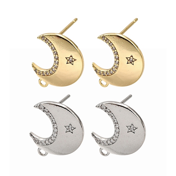Латунные микро-паве прозрачные серьги-гвоздики из циркония, Луна и звезды