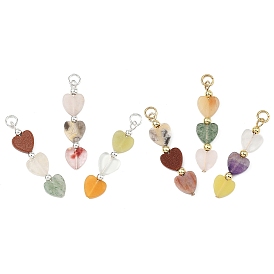 Природные и синтетические смешанные подвески драгоценных камней, Подвески в форме сердца из бисера с латунными соединительными кольцами, смешанные окрашенные и неокрашенные