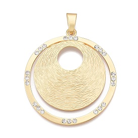 Plating Alloy Rhinestone Big Pendants, Flat Round, Lead Free & Nickel Free & Cadmium Free