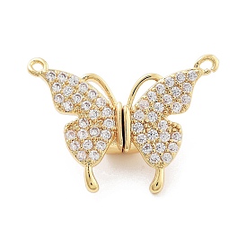 Brass Micro Pave Clear Cubic Zirconia Pendants, with Magnetic, Butterfly