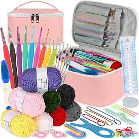Kit de herramientas para tejer diy, incluyendo tablas enrolladoras, 8 hilos de colores, agujas, marcadores de puntadas, gobernante, tijeras, pompones, cinta métrica ganchos de crochet