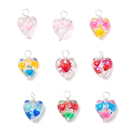 Подвески из стеклянной эмали ручной работы, сердце, с медной проволокой