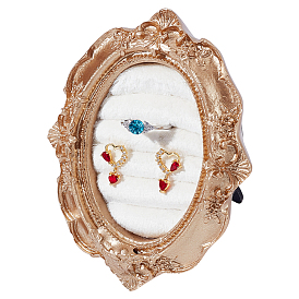 Goldenrod Photo Frame Resin Finger Ring Organizer Holder with Velvet Mat, Photo Props, Oval