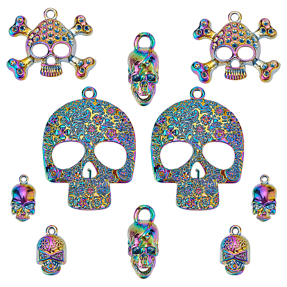 10Pcs 5 Style Plated Alloy Big Pendants, Cadmium Free & Lead Free, Skull Shape
