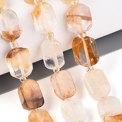 Натуральный желтый гематоидный кварц/золотые целебные кварцевые бусины нити, с бисером, прямоугольные