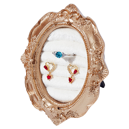 Goldenrod Photo Frame Resin Finger Ring Organizer Holder with Velvet Mat, Photo Props, Oval