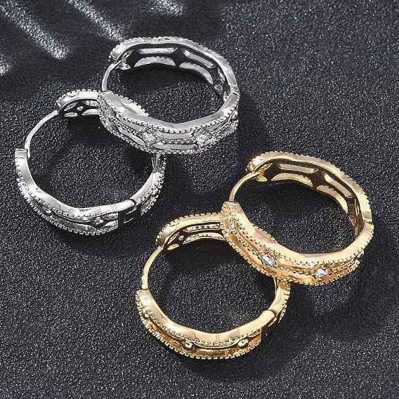 Прямоугольные серьги-кольца из латуни с прозрачным кубическим цирконием