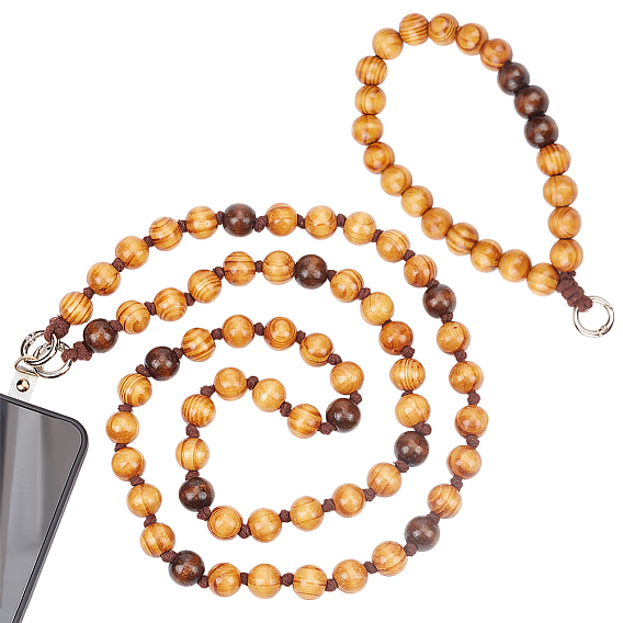 2шт. 2 стили: деревянные круглые бусины, ремешки для телефонов, цепочки и ремешки для мобильных телефонов, с пружинными кольцами из цинкового сплава