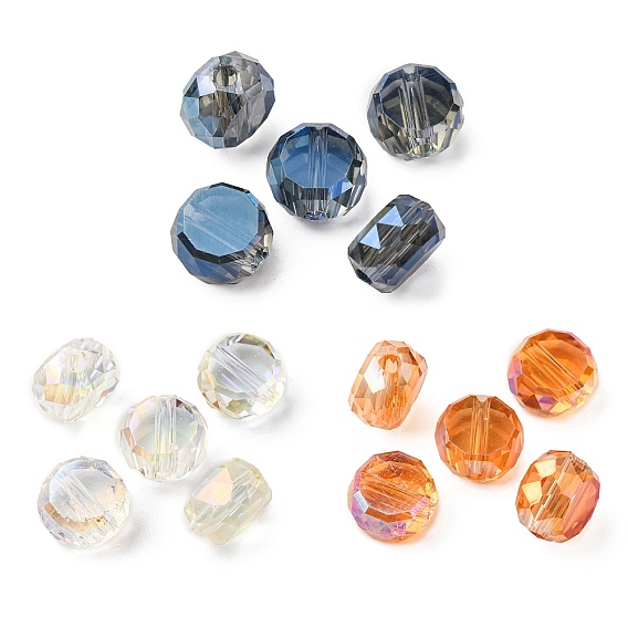 Гальванические стеклянные бусины, плоско-круглые, граненые, с полным покрытием цвета радуги