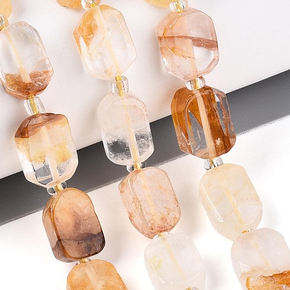 Натуральный желтый гематоидный кварц/золотые целебные кварцевые бусины нити, с бисером, прямоугольные