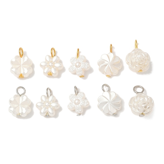 10шт 2 цвета пластиковые жемчужные подвески, цветок, с железными петлями