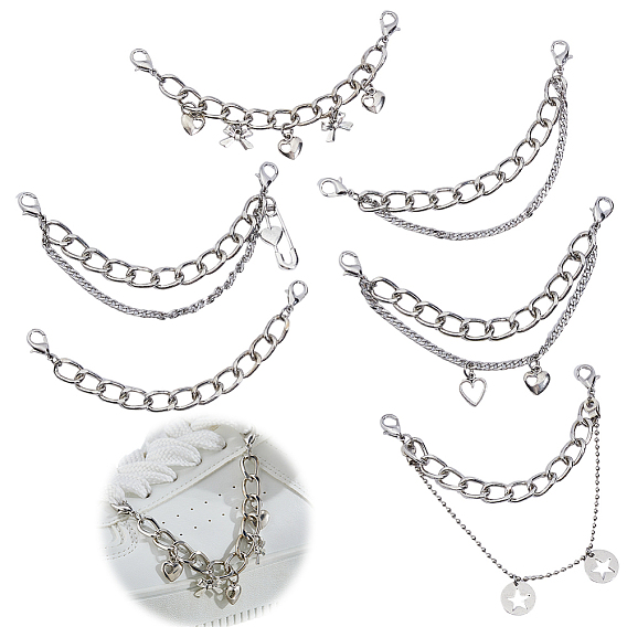 6 шт. 6 стили 304 цепи-удлинители для сумок из нержавеющей стали, с подвесками и застежками из сплава, аксессуары для замены сумок