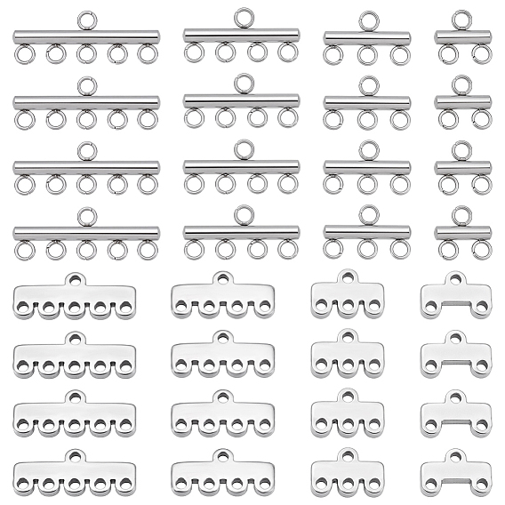 48pcs 8 styles 304 liens de composants de lustre en acier inoxydable, barre et rectangle, anti-ternissement