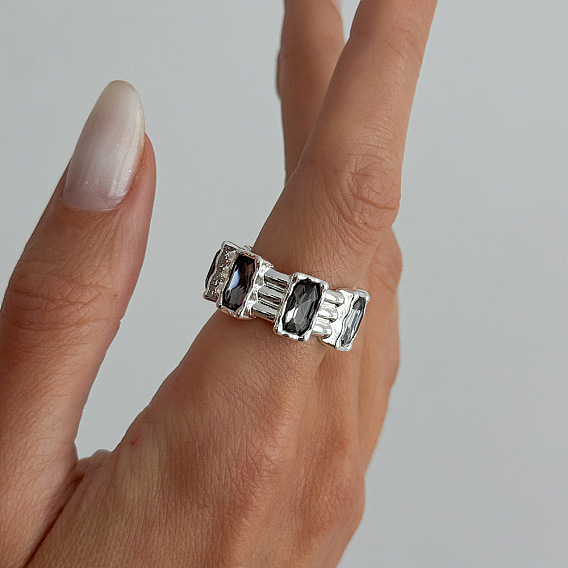Zinc Alloy & Glass Rhinestone Finger Rings, Rectangle