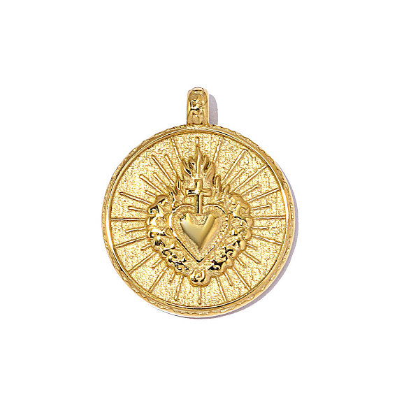 304 подвески из нержавеющей стали, плоский круглый с сердечками, зеркальная полировка, ионное покрытие (ip)