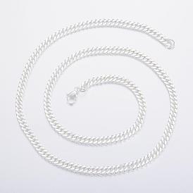 304 Stainless Steel Curb Chain Necklace, with Lobster Claw Clasps, Faceted