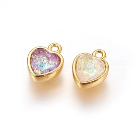 Synthetic Opal Pendants, with Brass Findings, Faceted, Heart