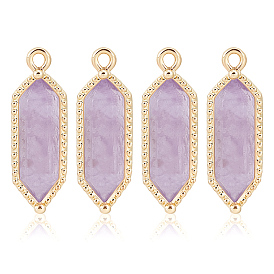 4шт. шестиугольные подвески из натуральных ограненных драгоценных камней, с латунной фурнитурой , золотые