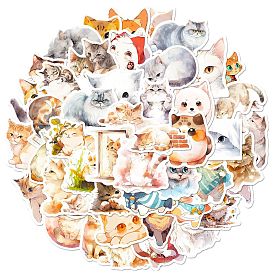 50Pcs Cute Cat Waterproof PVC Sticker Labels, Self-adhesive Kitten Decals, for Suitcase, Skateboard, Refrigerator, Helmet, Mobile Phone Shell