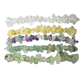 5Pcs 5 Styles Natural Green Aventurine & Quartz Crystal & Prehnite & Citrine & Fluorite Chips Beaded Stretch Bracelet Sets, Stackable Bracelets