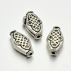 Tibetan Style Alloy Rhombus with Endless Knot Beads, Lead Free & Cadmium Free & Nickel Free, 15x8x4mm, Hole: 1mm